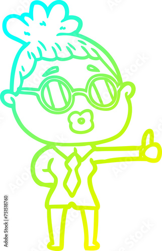 cold gradient line drawing cartoon woman wearing spectacles