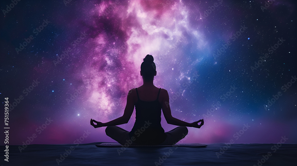 Yoga health and wellness meditation galaxy background. generative ai