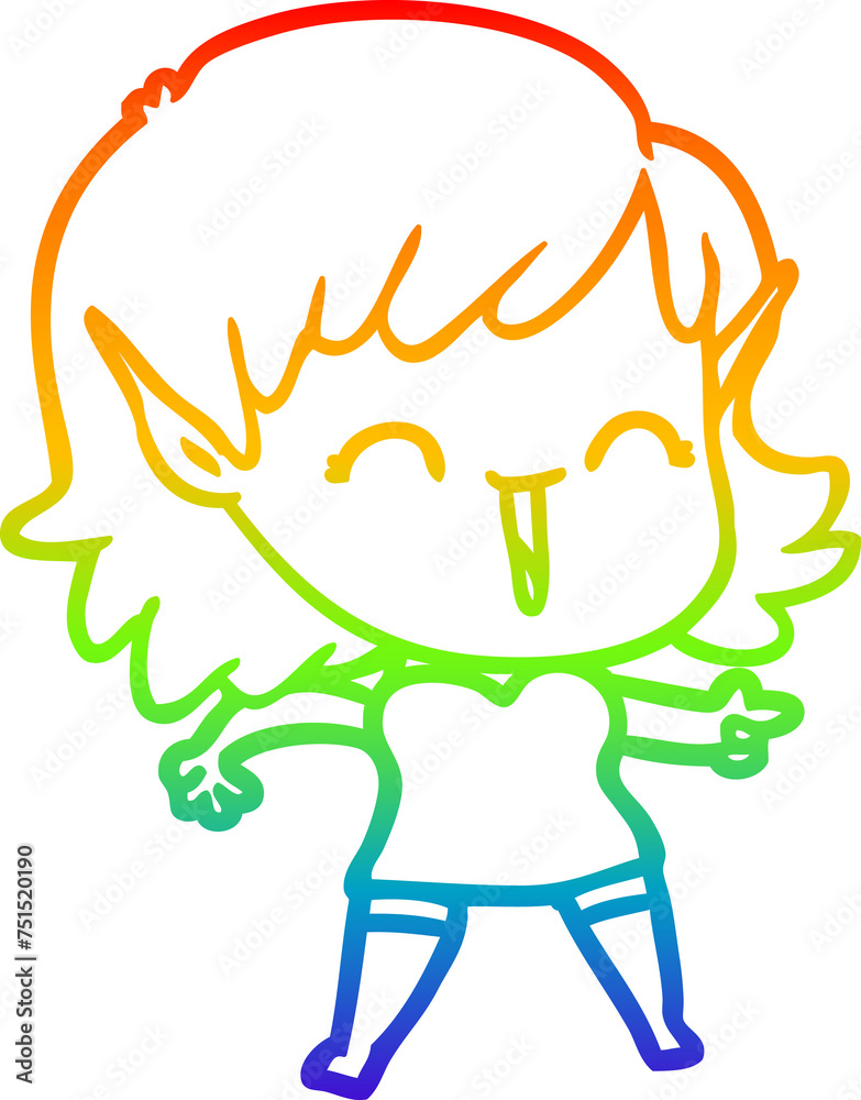 rainbow gradient line drawing cartoon elf girl rainbow gradient line drawing cartoon elf girl