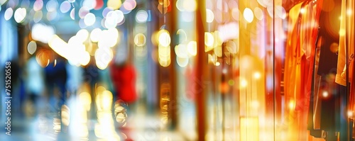 Colourful lights, shop's windows, abstract busy city background.	 photo