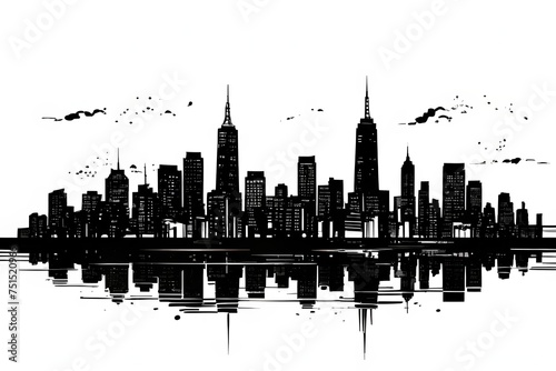 line art illustration skyline of skyscrapers