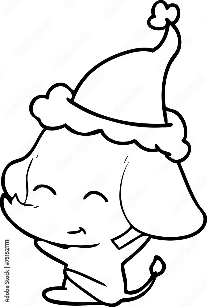 cute line drawing of a elephant wearing santa hat cute line drawing of a elephant wearing santa hat