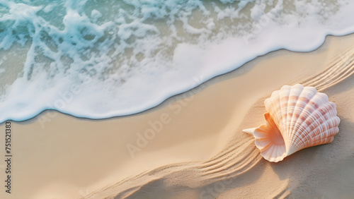 Summer sand beach with seashell, copy space background © littlepiccie