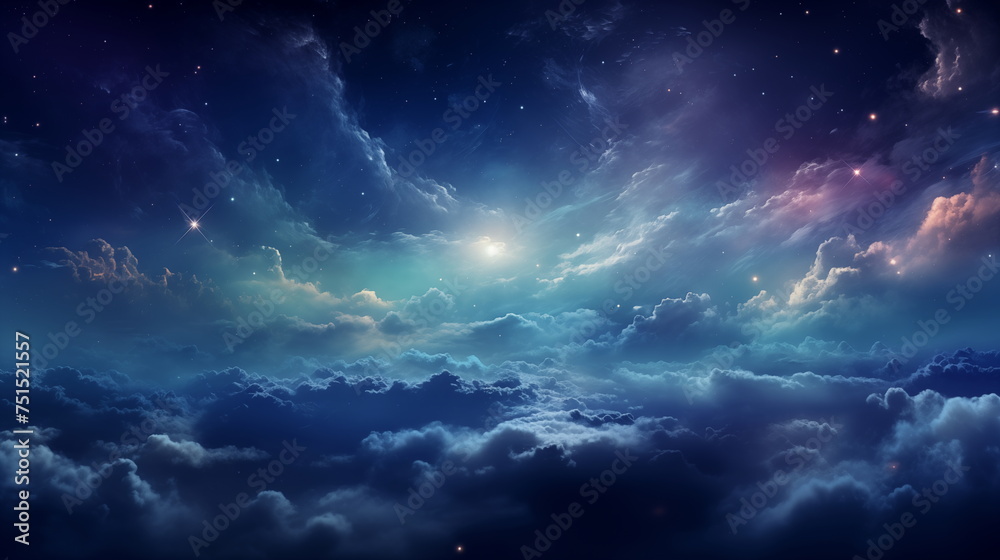 Blue Sky Cosmic landscape with stars in the background