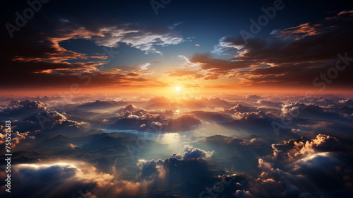 Sunrise Over Planet Glorious background wallpaper. Breathtaking sunrise from space, Earth's curvature, and cosmic beauty. The sun it is peeking over the horizon. The scene is peaceful and serene.