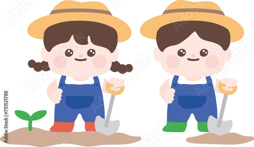 식목일에 나무를 심는 어린이 일러스트