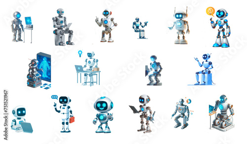 Robot character icons set. Cartoon set of robot character vector icons for web design