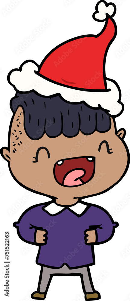 line drawing of a happy boy laughing wearing santa hat line drawing of a happy boy laughing wearing santa hat