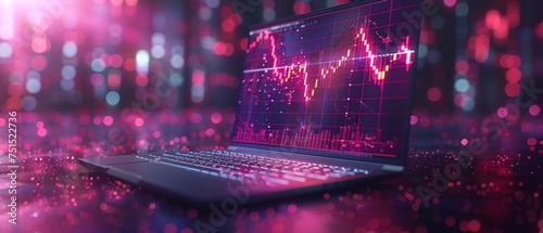 Laptop screen with chart exchange of stock exchange trading. Laptop desktop with isometric financial services web interface. Fintech technology for trading money and shares.