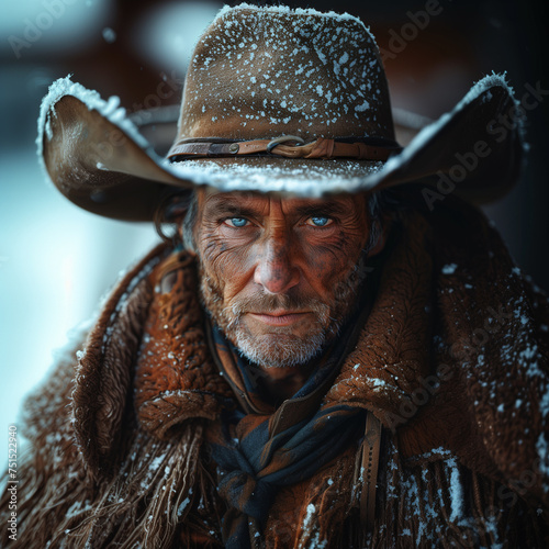 Old man cowboy invernal snow photo
