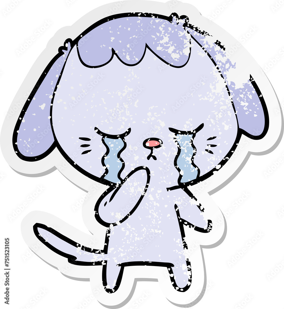 distressed sticker of a cartoon crying dog distressed sticker of a cartoon crying dog
