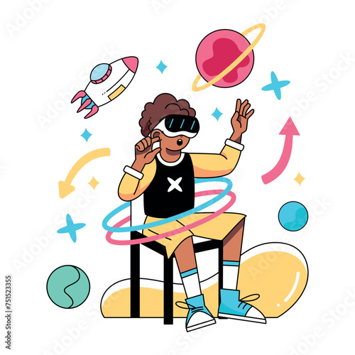 Vector Man Glasses Virtual Reality Seeing Space Cartoon Illustration Isolated