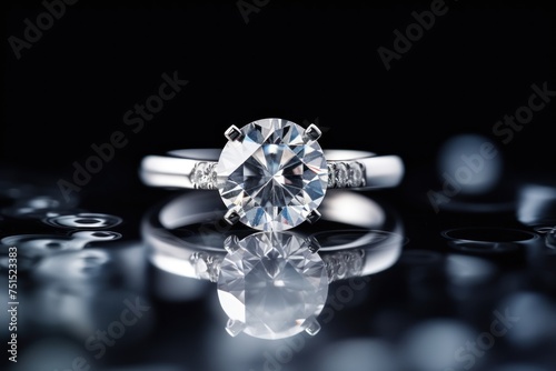 wedding rings with diamonds on a black background. Wedding content with Copy Space.