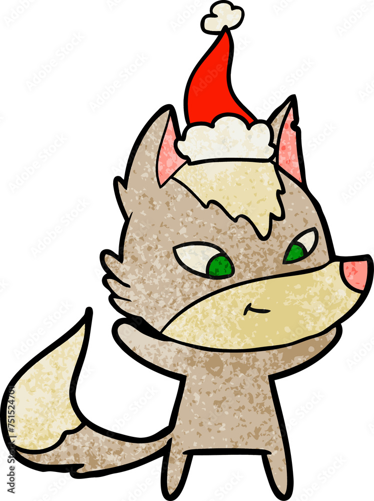 friendly textured cartoon of a wolf wearing santa hat friendly textured cartoon of a wolf wearing santa hat