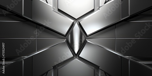 Metal shield, Metal barrier. Tough metal. Chrome, titanium, metallic metal components forming a X braced shield. Abstract background. complex interlocking system background. photo