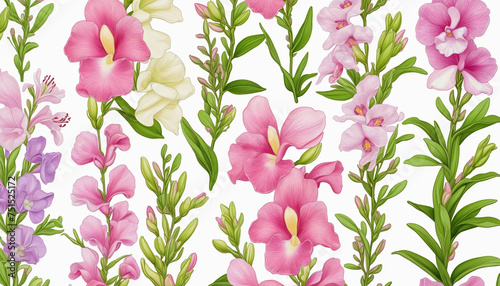 collection of soft pastel snapdragons flowers isolated on a transparent background photo