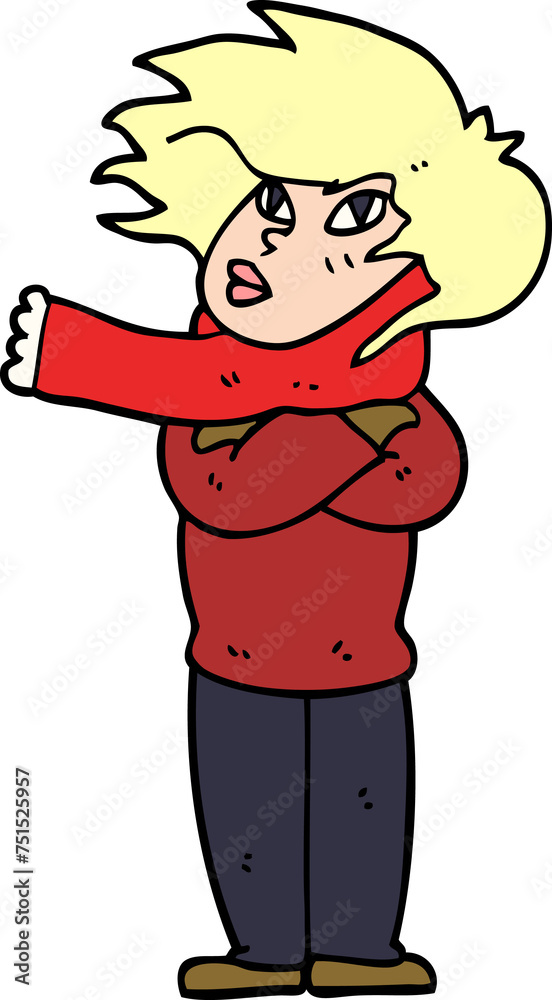 cartoon doodle girl with scarf cartoon doodle girl with scarf