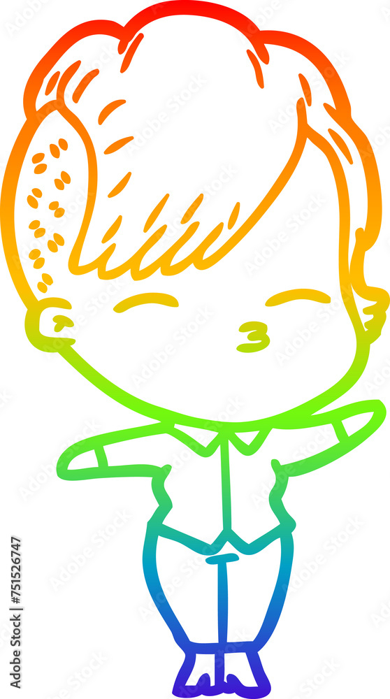 rainbow gradient line drawing cartoon squinting girl rainbow gradient line drawing cartoon squinting girl