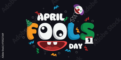 April Fools Day. With a unique design. Suitable for Cards, banners, posters, social media and more. Dark Blue background.