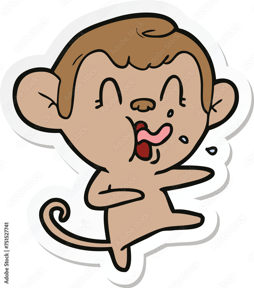 sticker of a crazy cartoon monkey dancing sticker of a crazy cartoon monkey dancing