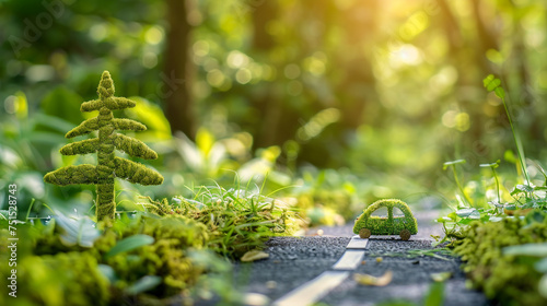 Sustainable travel path eco-friendly transport and destinations green footprint journey, carbon credit concept