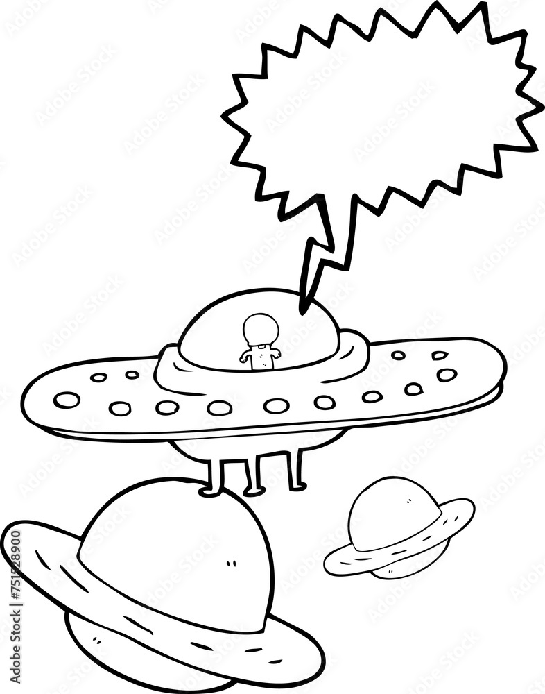 speech bubble cartoon flying saucer in space speech bubble cartoon flying saucer in space