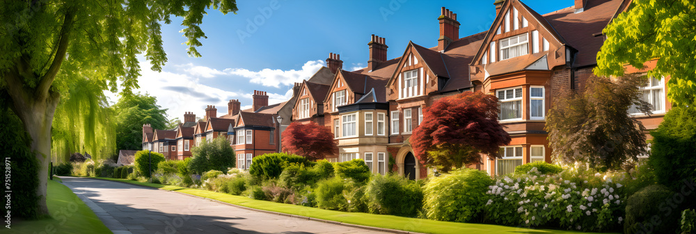 Quintessential British Residential Architecture Embodying Tranquility & Charm - obrazy, fototapety, plakaty 