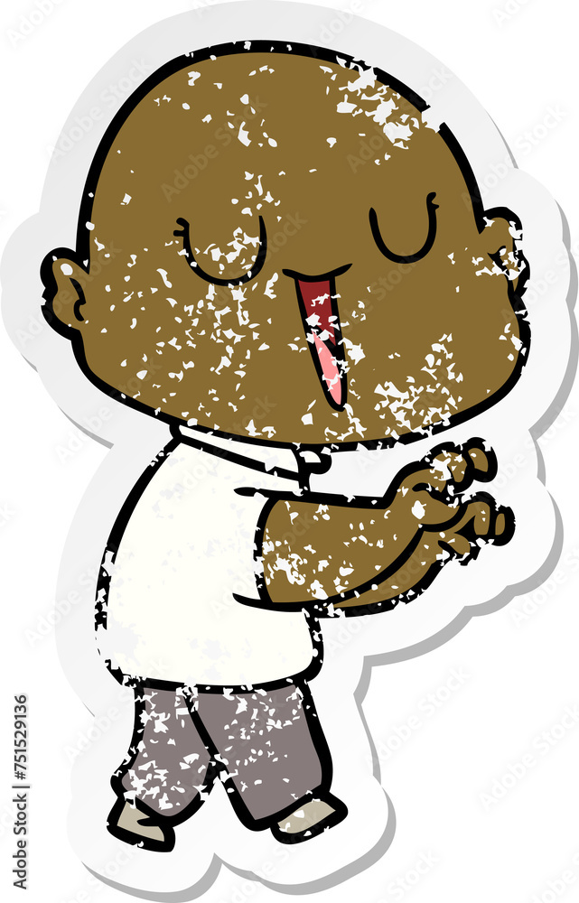 distressed sticker of a happy cartoon bald man distressed sticker of a happy cartoon bald man
