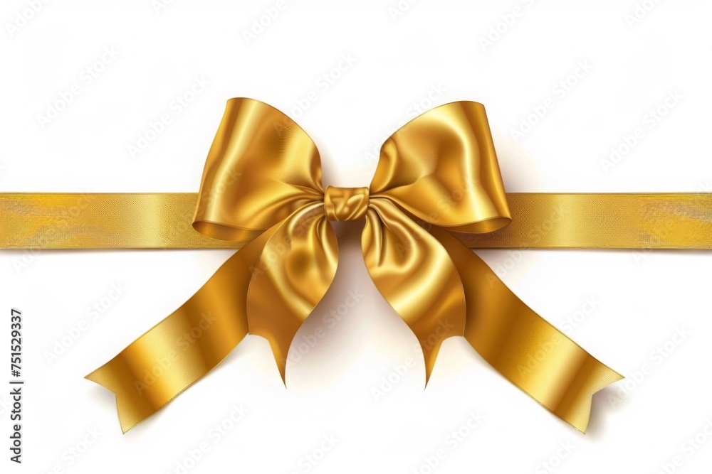 golden bow with horizontal ribbon isolated on a white background. Holiday decoration, decorative ribbon bow, gift bow, mothers day, birthday, anniversary golden bow with horizontal ribbon isolated on a white background. Holiday decoration, decorative ribbon bow, gift bow, mothers day, birthday, anniversary