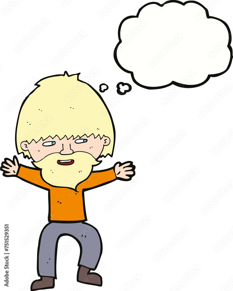 cartoon happy man with beard with thought bubble cartoon happy man with beard with thought bubble