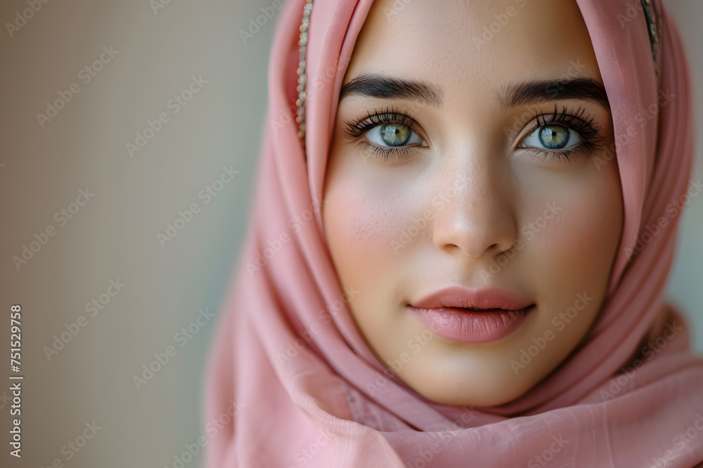 Closeup portrait of beautiful Arabic Female in Hijab, isolated on light background Closeup portrait of beautiful Arabic Female in Hijab, isolated on light background
