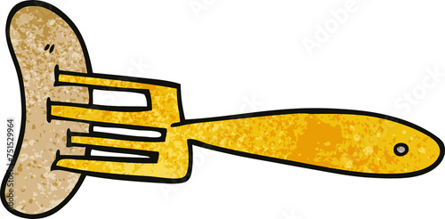Foto cartoon doodle banger on fork