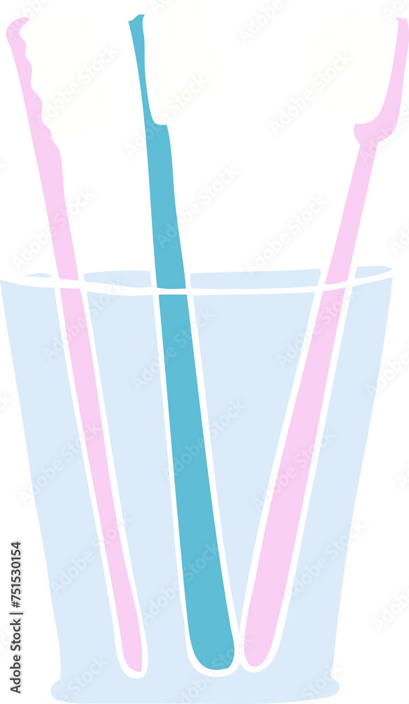 flat color illustration of a cartoon glass and toothbrushes flat color illustration of a cartoon glass and toothbrushes