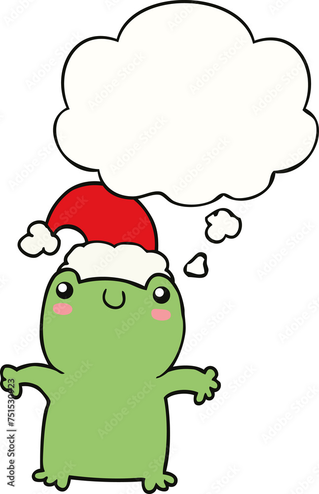 cute cartoon frog wearing christmas hat and thought bubble cute cartoon frog wearing christmas hat and thought bubble