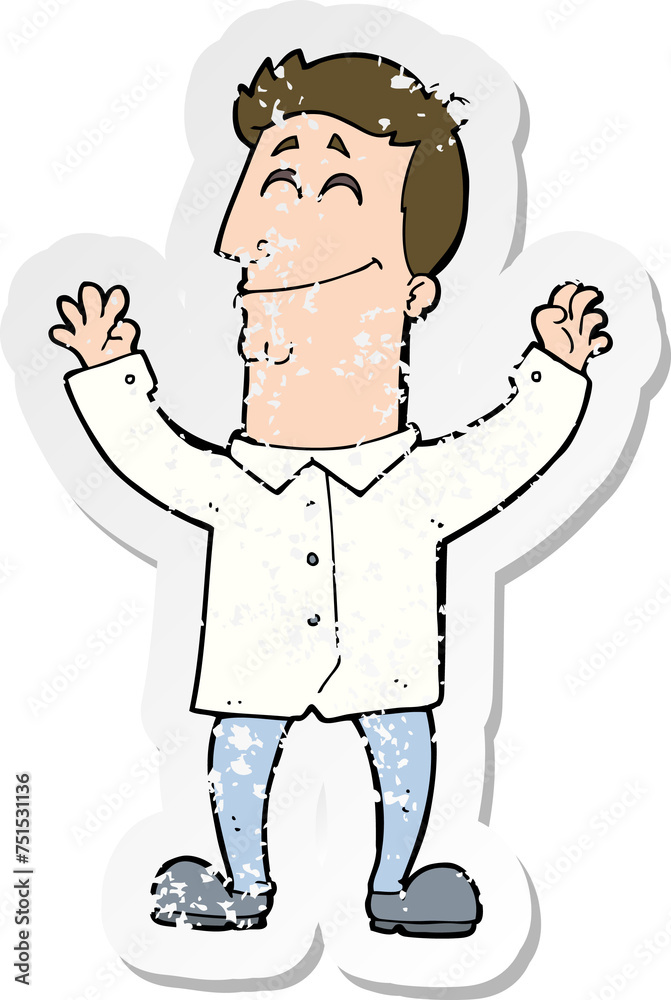 retro distressed sticker of a cartoon happy man retro distressed sticker of a cartoon happy man