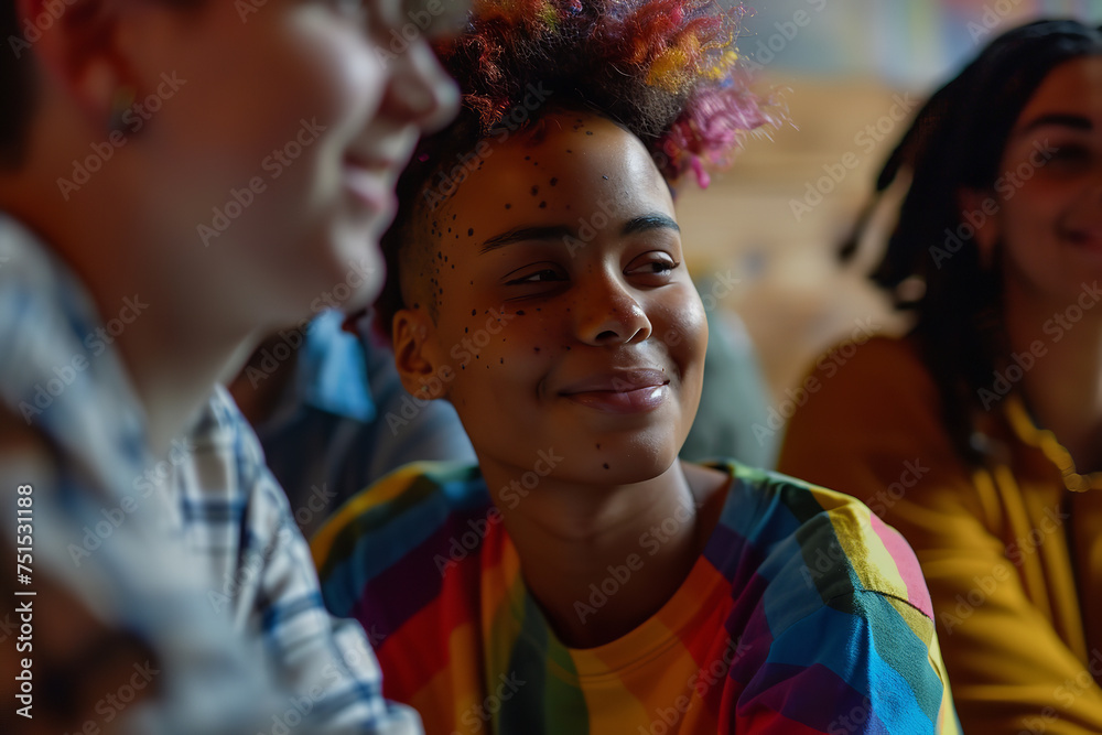 young woman in a group of LGBTQ+