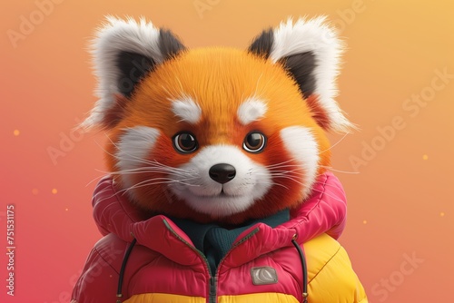 Reflective Adventure: Red Panda Character in Studio Setting. Created with Generative AI