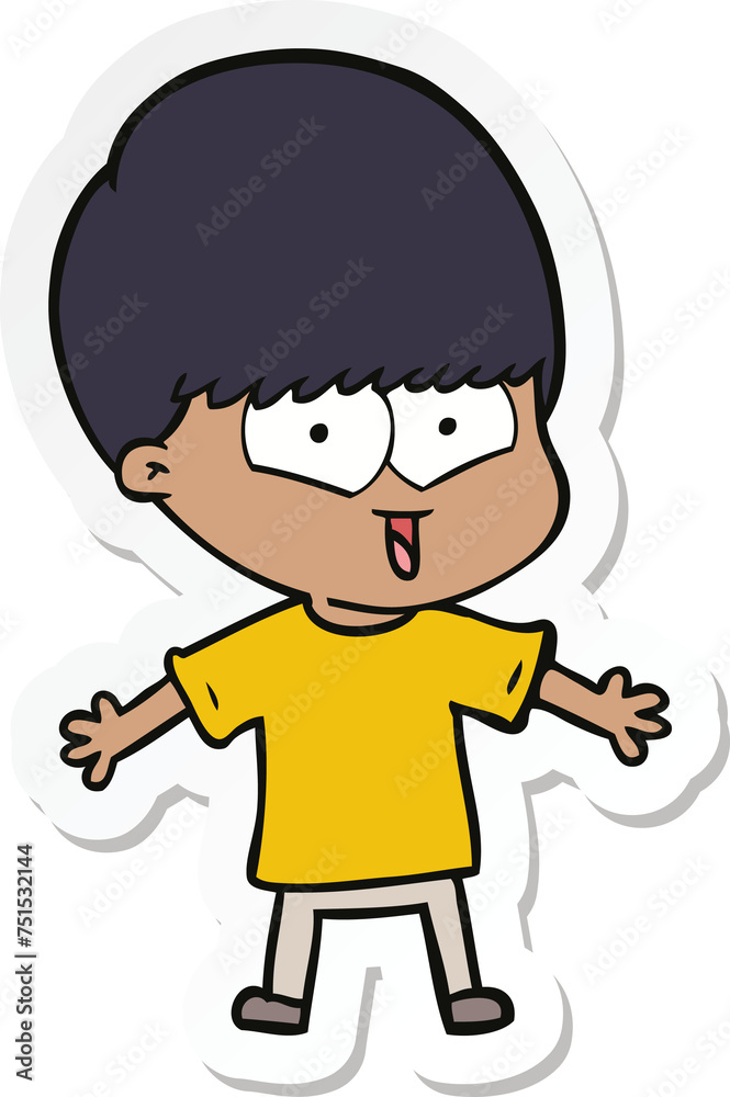 sticker of a cartoon happy boy sticker of a cartoon happy boy