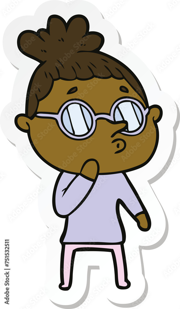 sticker of a cartoon woman wearing glasses