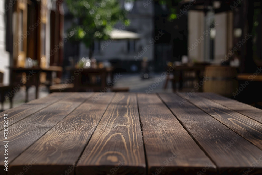 Empty wooden table and Coffee shop blur background Empty wooden table and Coffee shop blur background