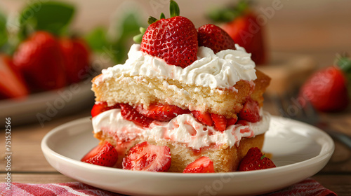 Slice of classic strawberry shortcake