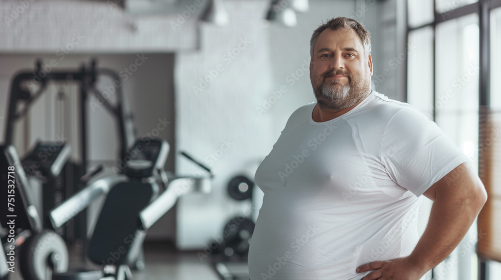 Chubby man and woman standing in the gym. Portrait Chubby man and woman standing in the gym. Portrait