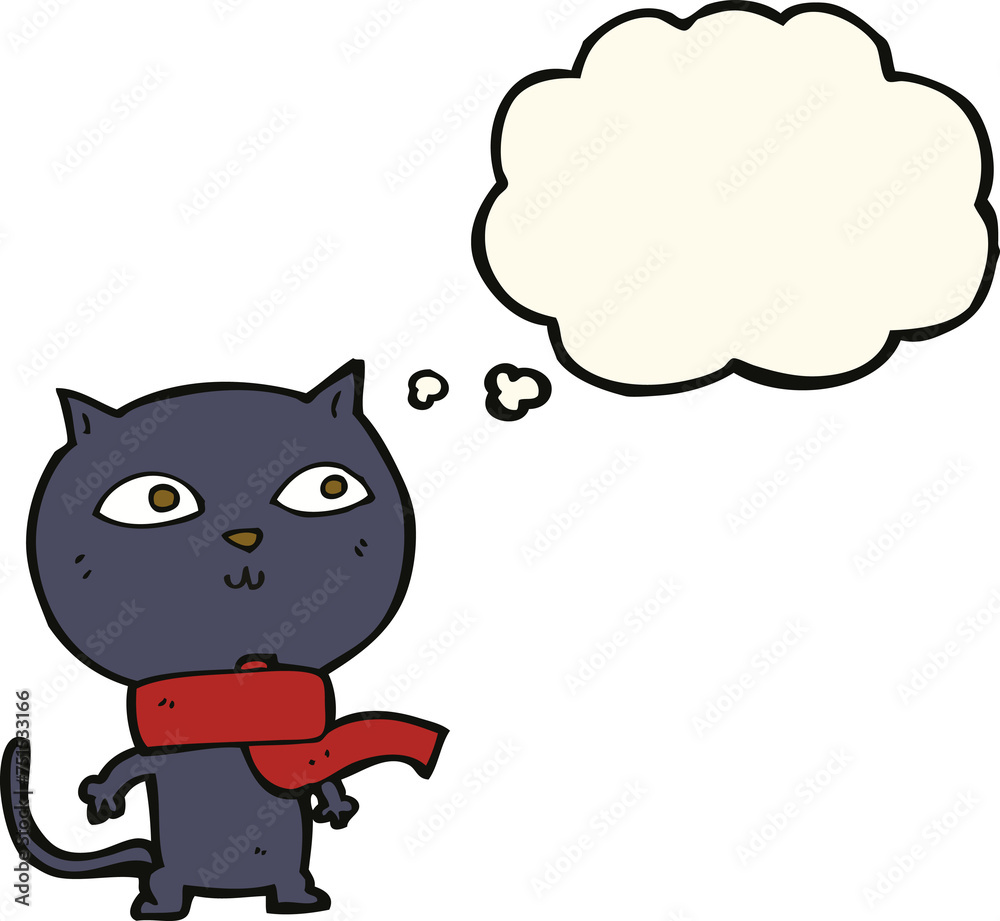 cartoon black cat wearing scarf with thought bubble cartoon black cat wearing scarf with thought bubble