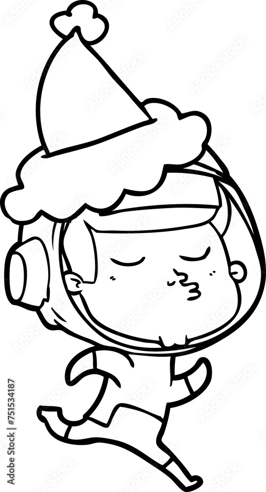 Obraz premium line drawing of a confident astronaut wearing santa hat
