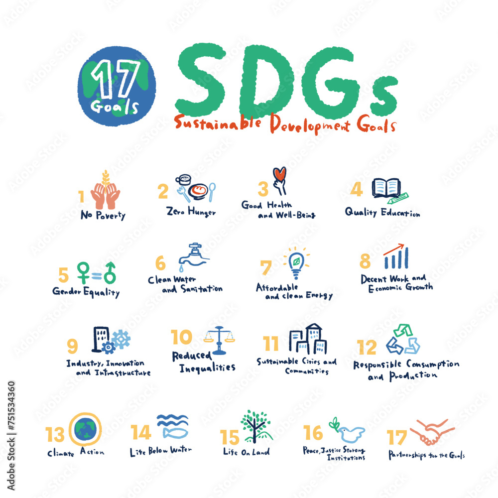 SDGs 17の目標アイコンセット　SDGs 17 goals icon set
