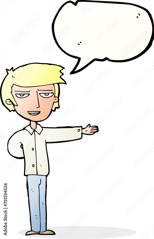 cartoon man gesturing welcome with speech bubble cartoon man gesturing welcome with speech bubble