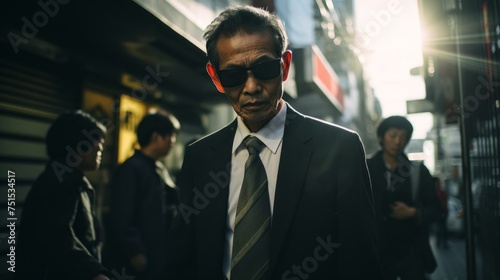 Gangsters, gangland, crime syndicates in Asia. Cinematic Japanese mafia. Tokyo vice. Criminals in Japan.  photo
