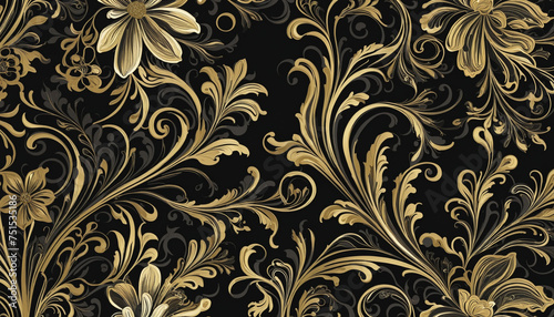 abstract black and gold floral pattern background
