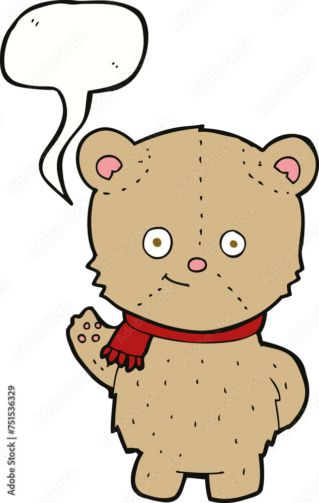 cartoon waving teddy bear with speech bubble cartoon waving teddy bear with speech bubble