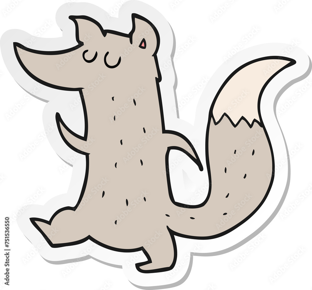 sticker of a cartoon cute wolf